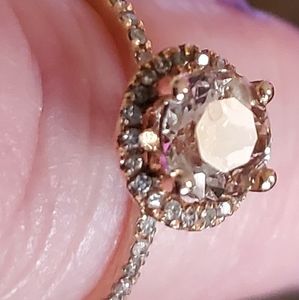 Morganite diamond 14k rose gold solid